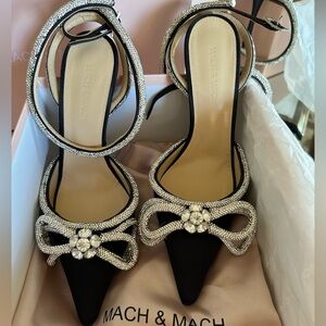 MACH @ MACH Double Bow Black Crystal Cut Heels, Size 37 (Size US 7) * WORN ONCE*